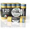 G.M. DISTRIBUZIONE GM 120 Sacchi Spazzatura Con Maniglie 70x100 cm, Colore GIALLO, Capacità 110 Litri, Antigoccia, Sacchetti per Raccolta Differenziata, Fatti in plastica LDPE Made in Italy, 12 Rotoli da 10 Pezzi
