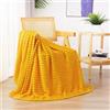 Linecooo Coperta in pile di flanella gialla 127×152 cm per divano, letto, super soffice e morbida coperta in microfibra con righe 3D leggera per adulti, donna, ragazze, oro