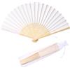 SL crafts 24 ventagli a mano in finta seta bianca, in simil tessuto di seta di bambù, palmare, piegati, per matrimoni, feste, feste, con sacchetti regalo (bianco)