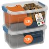 AKITAInk Contenitori in Plastica con Coperchio - Box Portaoggetti Trasparenti con Clip o Doppia Apertura, Vari Formati 13L e 40L, Disponibili Singoli o Set, Ideali per Casa e Garage (2 Pz x 13 Litri)