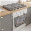 Masters House Biancheria per la Casa Set Cucina Copriforno 40x50 cm + Coprifornelli 46x70 100% microfibra anallergica Design Effetto Marmo Cornice Oro - Protezione Completa 5 Colori stampa digitale 4K Made in Italy (Grigio)