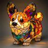 Generico Lampada Corgi, 7.87 Pollici Serie Cani Luce Notturna Artistica, Lampada Tavolo Resina Macchiata, Animale Simpatiche Cani Lampade Comodino Tema Luci Artistiche, Per Decorazioni Camera Letto