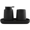 MSV Set da bagno, 3 pezzi, accessori da bagno in ceramica, dispenser di sapone Maonie, ripiano per gioielli e bicchiere per spazzolino nero