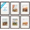 PHOTOLINI Set di 6 cornici per poster A4 21x30 cm con passe-partout 13x18 cm legno MDF rovere scuro, plexiglass infrangibile, da tavolo o da parete, accessori inclusi - per foto, immagini e poster