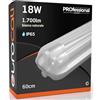 Eurocali Plafoniera LED 60 cm con 2 Tubi 18W 1700 lumen Professionale Impermeabile IP65 Doppio Neon LED T8 - Luce Bianco Naturale 4000K - Industriale - Sostituzione Neon