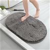 scoseptzy Tappetino ovale da bagno in morbida ciniglia, in peluche, assorbente, antiscivolo, lavabile in lavatrice, tappetino da doccia (50 x 80 cm, grigio scuro)