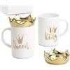 PABEN Set 2 Tazze 'KING' e 'QUEEN' con Tappo Corona 13.6 cm in Porcellana con Gift Box Mandorle Bomboniere, PB18749