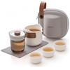 SINOTE'CA SINOTÈCА Set da Tè da Viaggio Portatile - Servizio da Tè Kung Fu con Teiera in Vetro 120ml, Caraffa in Ceramica 200ml, 3 Tazzine 25ml, Pomello in Legno di Noce, Custodia Rigida Antiurto Inclusa
