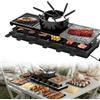 YRHome Griglia per raclette e fonduta 3 in 1 per 12 persone, con piastra in pietra naturale e antiaderente, 1650 W, 3 elementi riscaldanti separati in acciaio inox, per formaggio, carne e crepes