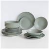 IlGruppone 18 Piatti, 6 Coperti Completi - Servizio da Tavola in Gres Porcellana Smaltato, Piatti con Certificazione Contatto Alimentare per Microonde e Lavastoviglie - Design Moderno, Salvia