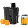 Brabantia Estrattore di Succo Brabantia, 500 Watt, Contenitore Polpa 1 L, Brocca Succo 0,35 L, 2 Velocità, Frullatore Potente, Elettrico, Verdure e Frutta, Acciaio Inox, Nero, BBEK1123BK