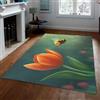 FEIPUHOME Art Boho Boho Boho Camera da letto Tappeti per interni Tappetino Cute Bee Tulip Stampe floreali Tappeto Tappeto a pelo corto per la porta della camera degli adolescenti Arancione 60x120cm