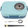 HERCHR Portapranzo, Contenitori Lunch Box con Cucchiaio in Acciaio Inossidabile e Bacchette con Ciotola per Zuppa da 300 Ml, doppio strato porta pranzo in acciaio inossidabile(Blu)