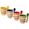 ARCA, Set 4 Tazzine da Caffè Apulia Raggio con Cucchiaino, Realizzate in Ceramica Decorata, Lavabili in Lavastoviglie, Capacità 90 ml, 6x7 cm, Colori Assortiti