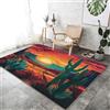 Generico Tappeto da Soggiorno 100x150 cm stampa Cartone Animato Tramonto Nel Deserto Con Cactus tappeto rettangolare camera da letto antiscivolo Pelo Corto tappeto, Lavabile in Lavatrice - Rosso Giallo