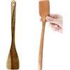 UPTALY 2 spatole sottili in legno per omelette (27 cm x 4,5 cm), spatola in legno smussato a 15 gradi, per padelle piccole e mini padelle antiaderenti, naturale, senza giunzioni, tornitore