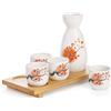 Tosnail Set per sake giapponese in ceramica, 1 caraffa da portata, 4 tazze da sake e 1 vassoio in bambù, motivo fiori d'arancio