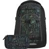Coocazoo Mate - Zaino per la scuola, ergonomico, regolabile in altezza e dimensione, con cintura toracica e cintura in vita, Free Spirit - nero-verde, Free Spirit