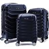 R.Leone Valigia da 1 pezzo Fino a Set 4 Trolley Rigido grande, medio, bagaglio a mano e beauty case 8 ruote in ABS 2026 (Nero, Set 3 S M L)