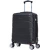 R.Leone Valigia da 1 Fino a Set 4 Trolley Rigido grande, medio, bagaglio a mano 55x40x23 cm Wizz, ITA Airways e bagaglio 45x36x20 cm EasyJet in ABS 8001 (Nero, S Bagaglio 55x40x23cm)