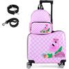 SOARS Set di Valigia Cavalcabile 18'' + Zaino 12'' per Bambini 2 Pezzi, Bagagli 2-in-1 di con Maniglia Telescopica e 4 Ruote, Trolley Bagaglio a Mano e Zaino per Bambini (Rosa Fenicottero)