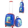 SOARS Set di Valigia 18'' + Zaino 12'' per Bambini 2 Pezzi, Bagagli 2-in-1 con Zainetto da Viaggio Aereo, Trolley con Maniglia Telescopica e 4 Ruote a 360° (Blu Dinosauro)