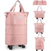 Fnaekier Borsa da viaggio con ruote, borsone pieghevole espandibile con ruote e maniglia per viaggi, borsone da viaggio per weekend, con ruote rimovibili per donne e uomini, rosa, Refer to , Unisex