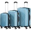 Zelsius Set di valigie 3 pezzi, blu acciaio | Valigia rigida in ABS con chiusura a combinazione, Ruote doppie e divisorio interno