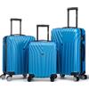 R.Leone Valigia da 1 Fino a Set 4 Trolley Rigido grande, medio, bagaglio a mano 55x40x23 cm Wizz, ITA Airways e bagaglio 45x36x20 cm EasyJet in ABS 9001 (Azzurro, Set 3 Pezzi XS M L)