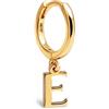 SINGULARU - Orecchino Singolo Personalizzato Cerchio Letter. Iniziale in Argento Sterling con Finitura Placcata Oro 18kt. Gioielli da Donna. Lettera E