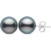 PERORNO Orecchini Perle di Tahiti AAA 9mm, Argento Sterling 925 Lucidato a Mano, Forma Rotonda Naturale Grigio Scuro Alta Lucentezza