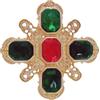 KINMOT Spilla a forma di croce maltese in stile vintage verde e rosso, gioiello barocco con finitura dorata e imitazione cabochon, stile vintage europeo antico