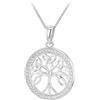 Tuscany Silver Pendente da Donna in Argento Sterling Placcato Rodio con Albero della Vita Celtico con CZ Bianca Rotonda su Catena Curb Placcata Rodio Regolabile da 42cm/16,5- 45cm/17,75