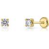 ROSA DI MANUEL Orecchini in Oro Giallo Sterling Certificato 9 Carati, a Griffe, 4 Stanghette con Cerchio, Misure 2-2,5-3-4-5-6 mm, Chiusura di Sicurezza a Vite