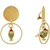 Schmuck Les Poulettes LES POULETTES BIJOUX - Orecchini Clip Ottone Opaco Disco Spazzolato Anello e Uccellino Colorato - Verde