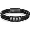 Presentimental Bracciale da Uomo in Pelle Personalizzato Acciaio Inossidabile Bracciali con 1-5 Anelli Nome Regalo per Papà, Marito, Fidanzato (nero-4 nome)