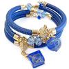 VENEZIA CLASSICA - Bracciale da Donna con perle in Vetro di Murano Originale e vera pelle Toscana a tre giri blu, con foglia in oro 24kt e argento, Made in Italy certificato (dorato)