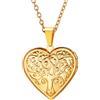 U7 Collana Donna Foto Personalizzata Pendente Medaglione Cuore Albero della vita Locket Ciondolo Portafoto + Catena Regolabile, Placcato Oro, Regalo Perfetto con Confezione