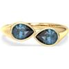 Talula Toi et Moi - Anello con pietra preziosa placcata in oro, design a doppia pera, in argento sterling, 7, Argento sterling, Topazio blu di Londra