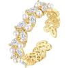 Grewod Anello Oro 18 kt Donna Diamante Laboratorio Bianco Marquise con Perla Foglia Aperto Anello Fedine Gioielli