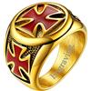 FaithHeart Anello Cavalieri Templari Croce/Spada Templare in Acciaio Inox per Uomo Anello Rosso Nero Oro con Sigillo Medaglia Scudo Lucido Anello Punk Gotico