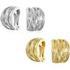 Bling Jewelry Set di due orecchini a clip a mezza cerchio larghi con intreccio a cestino aperto per donne senza orecchie forate, placcati in argento opaco e oro.
