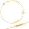 Sakrami Bracciale per Bambina Personalizzabile in Argento 925 + Targa con Nome e Cuore con Zircone Fucsia - Placcato Oro o Rodio - Regalo per Compleanno Comunione Cresima o Nascita + Scatola (Dorato)