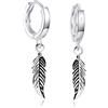 Willys Jewellery Orecchini a cerchio, diametro 12 mm, con piuma, pendenti, con cerniera, per uomo e donna