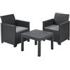 Keter Salottino da Giardino Emma Balcony, Composto da Due Poltrone e Tavolino, Finitura Effetto Rattan, Ideale per Balcone, Terrazzo e Patio, Grafite