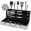 LEHMANN Set Attrezzi Barbecue in Acciaio Inox, 5 Accessori BBQ - Pinza, Spatola, Forchetta, Spazzola, Pennello in Silicone, Kit Barbecue portatile con Valigetta, Set Utensili per Grigliare e Cucinare