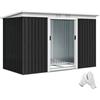 Outsunny Casetta da Giardino 3.2m² in Acciaio Zincato con Kit Fondazione, Prese d'Aria, Capanno Porta Attrezzi con Tetto Inclinato, Doppia Porta Scorrevole Bloccabile, Grigio-Nero