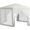 Outsunny Gazebo 4x4 m da Giardino Esagonale con Pareti in Rete, 2 Porte e Gambe Regolabili, Gazebo in Metallo e Poliestere con Picchetti e Funi, Bianco Crema