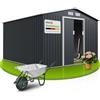 Juskys Casetta per gli attrezzi in metallo XXL 15 m³ con tetto a uno spiovente, porta scorrevole e fondamenta - 277 × 319 × 192 cm - antracite - capanno per gli attrezzi Casetta da giardino