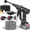 Purova Idropulitrice a Batteria, 21V Max 200 Bar Idropulitrice Portatile con Batterià da 3,0Ah, Press & Clean Pistola Lavaggio con Display LCD di Potenza e 3 Velocità (Nero con 2 Batteria)